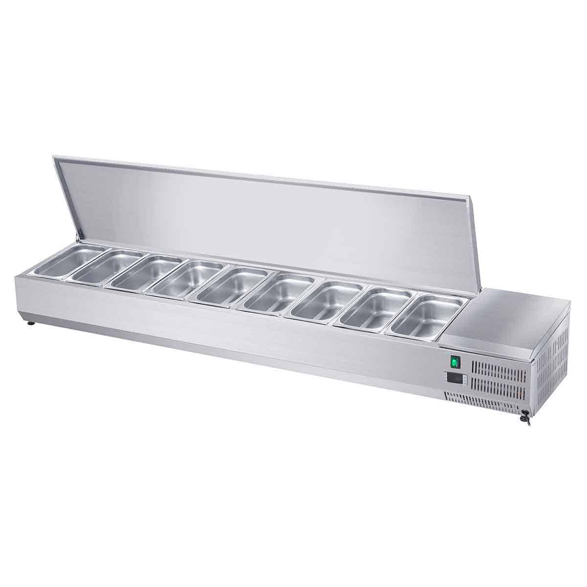 HCB Opzetkoelvitrine - Saladière met klep - 9 x 1/3 GN - 200 cm - RVS