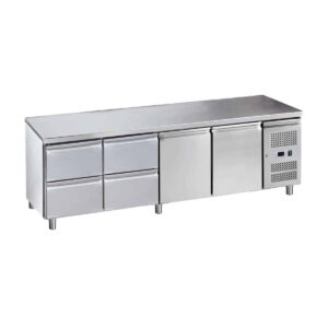 HCB Basic-line Koelwerkbank - 4 lades - 2 deuren - 223 cm - 230V - RVS