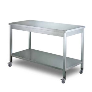HCB Basic-line Werktafel - met onderschap - 150 x 70 x 85 cm - verrijdbaar - RVS