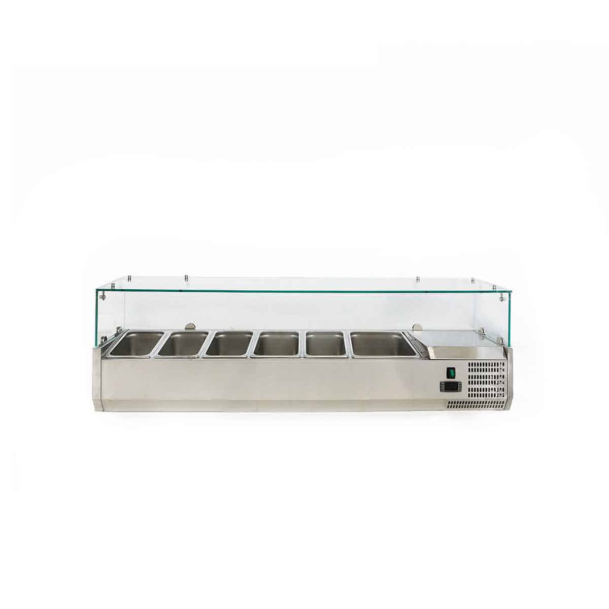 HCB Opzetkoelvitrine - Saladière met glas - 5 x 1/3 GN en 1 x 1/2 GN - 150 cm - RVS