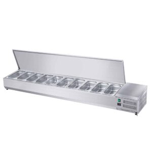 HCB Opzetkoelvitrine - Saladière met klep - 10 x 1/4 GN - 200 cm - RVS