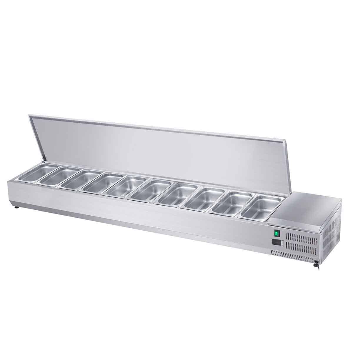 HCB Opzetkoelvitrine - Saladière met klep - 10 x 1/4 GN - 200 cm - RVS