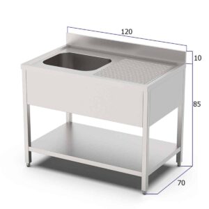 HCB Spoeltafel - enkele spoelbak links - 120 cm - RVS