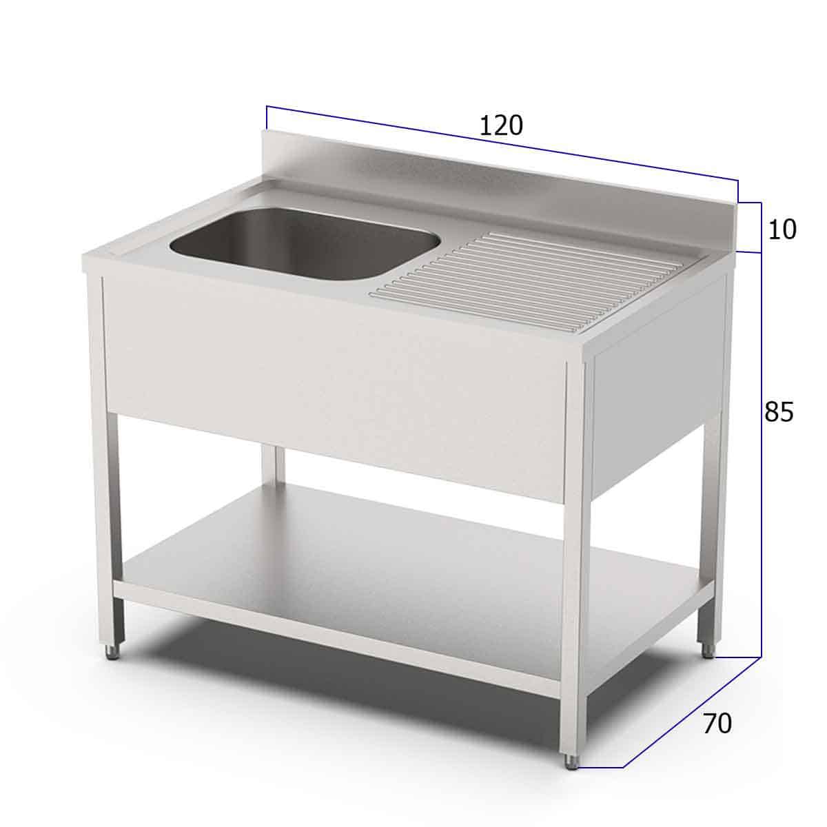 HCB Spoeltafel - enkele spoelbak links - 120 cm - RVS