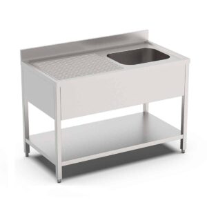 HCB Spoeltafel - enkele spoelbak rechts - 140 cm - RVS