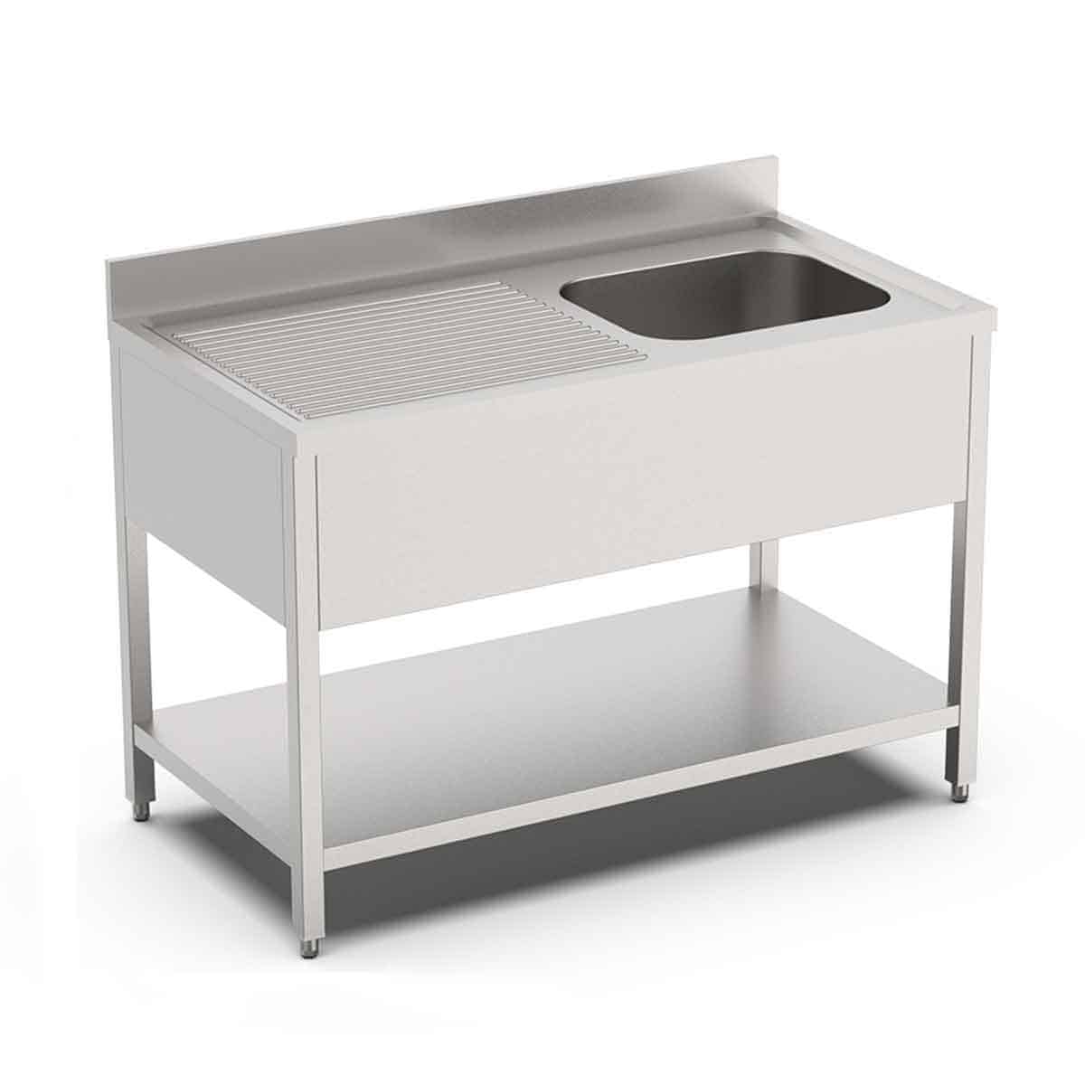 HCB Spoeltafel - enkele spoelbak rechts - 140 cm - RVS