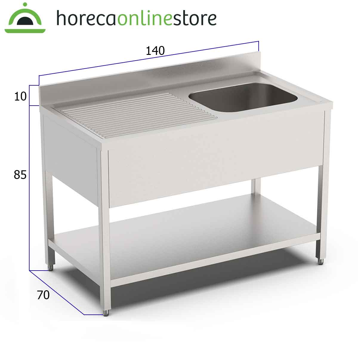 HCB Spoeltafel - enkele spoelbak rechts - 140 cm - RVS - Afbeelding 2
