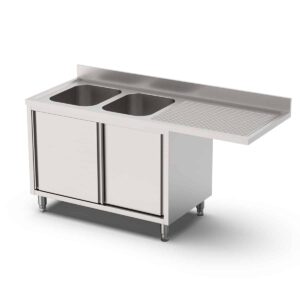 HCB Spoeltafel - dubbele spoelbakken links - schuifdeuren - 180 cm - RVS