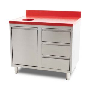 HCB Werkkast - snijtafel - afvalbak - lades - 100 cm - RVS - Polyethylene