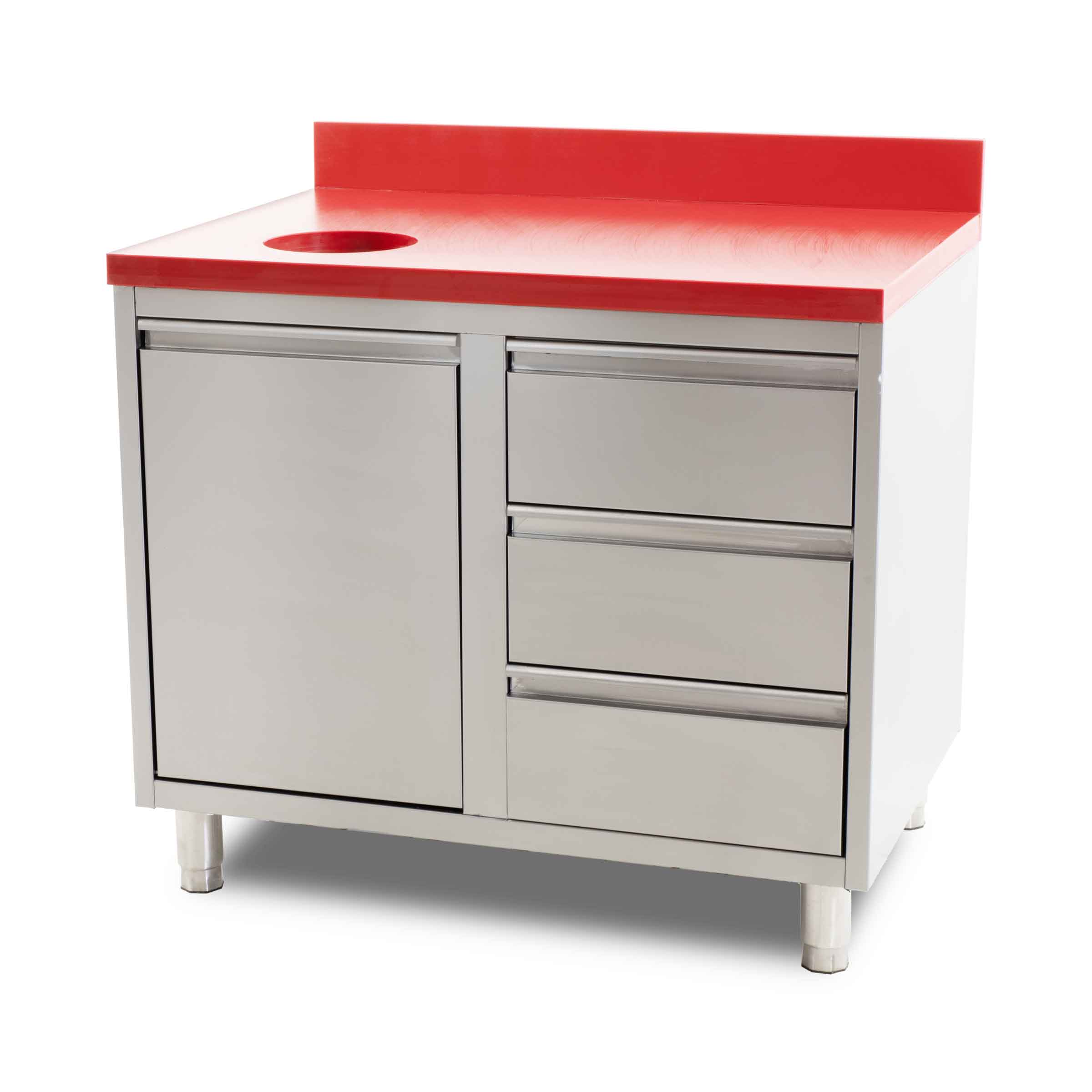 HCB Werkkast - snijtafel - afvalbak - lades - 100 cm - RVS - Polyethylene