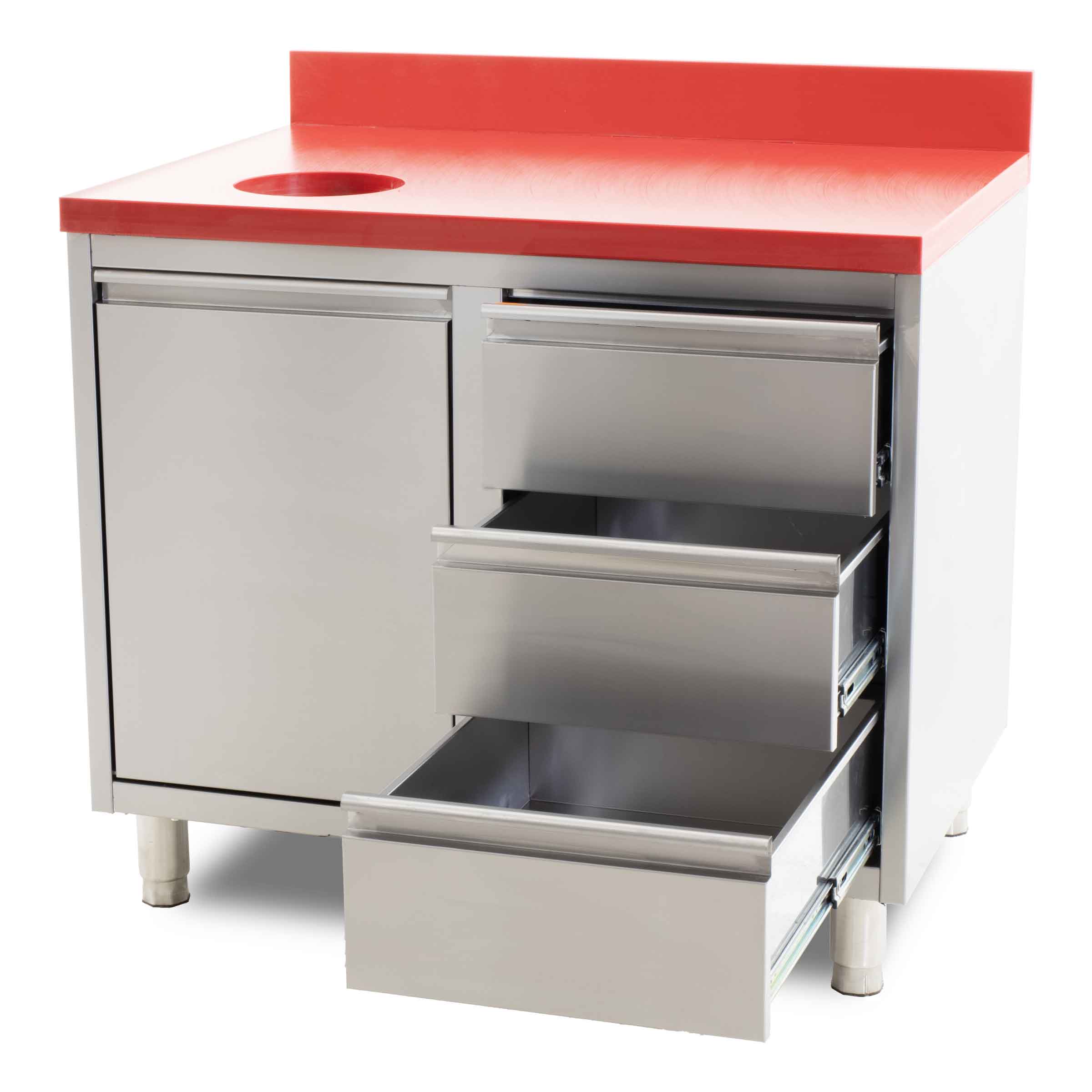 HCB Werkkast - snijtafel - afvalbak - lades - 100 cm - RVS - Polyethylene - Afbeelding 2