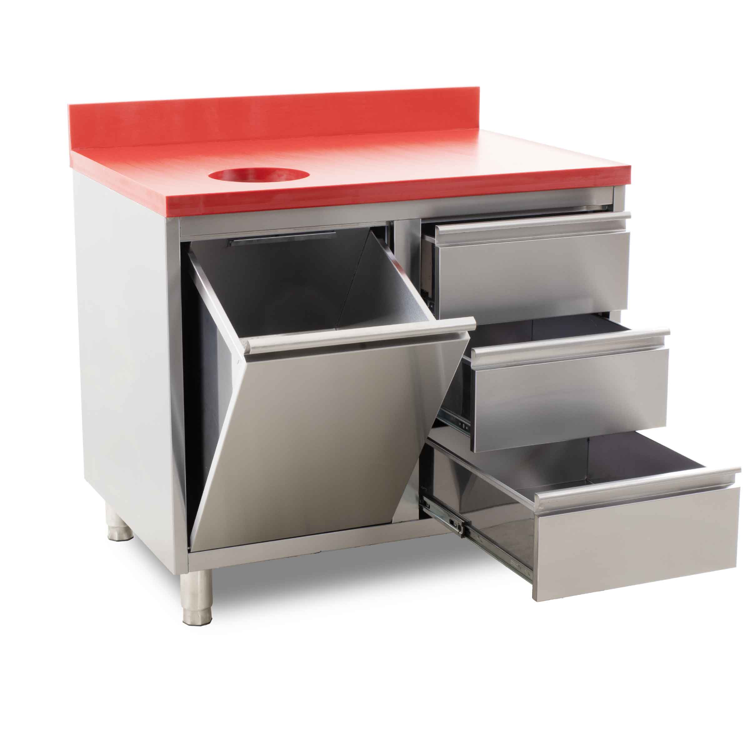 HCB Werkkast - snijtafel - afvalbak - lades - 100 cm - RVS - Polyethylene - Afbeelding 3