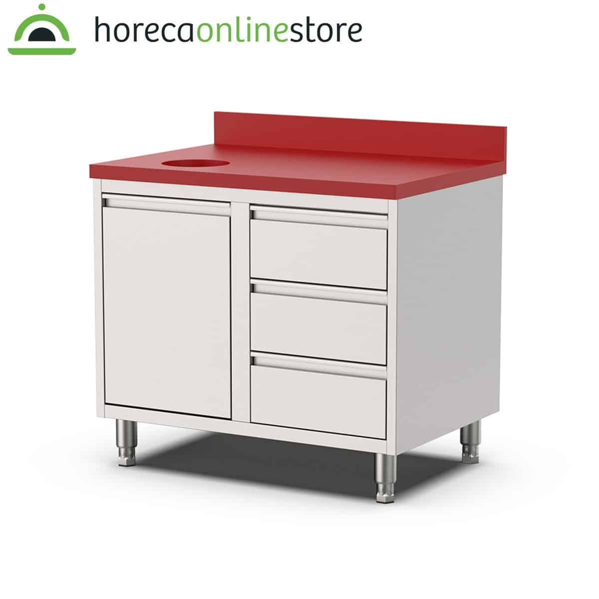 HCB Werkkast - snijtafel - afvalbak - lades - 100 cm - RVS - Polyethylene - Afbeelding 7