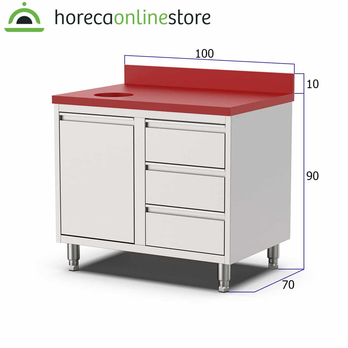 HCB Werkkast - snijtafel - afvalbak - lades - 100 cm - RVS - Polyethylene - Afbeelding 6