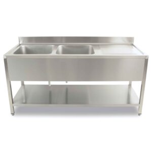 HCB Spoeltafel - dubbele spoelbakken links - 180 cm - RVS