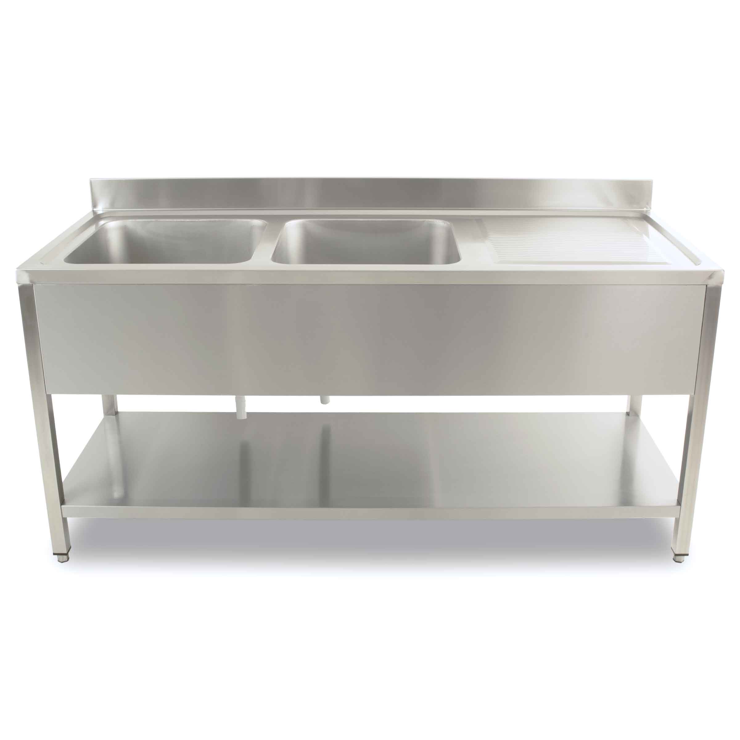 HCB Spoeltafel - dubbele spoelbakken links - 180 cm - RVS