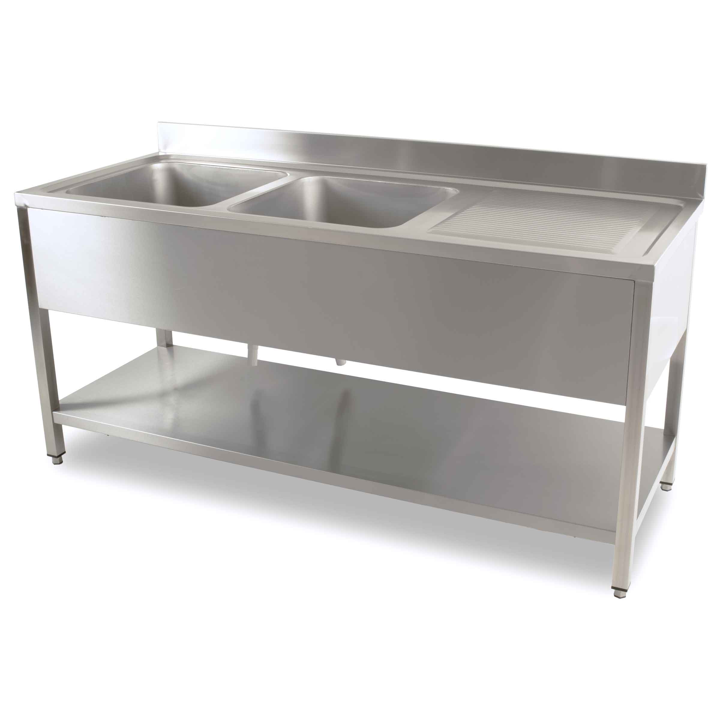 HCB Spoeltafel - dubbele spoelbakken links - 180 cm - RVS - Afbeelding 2