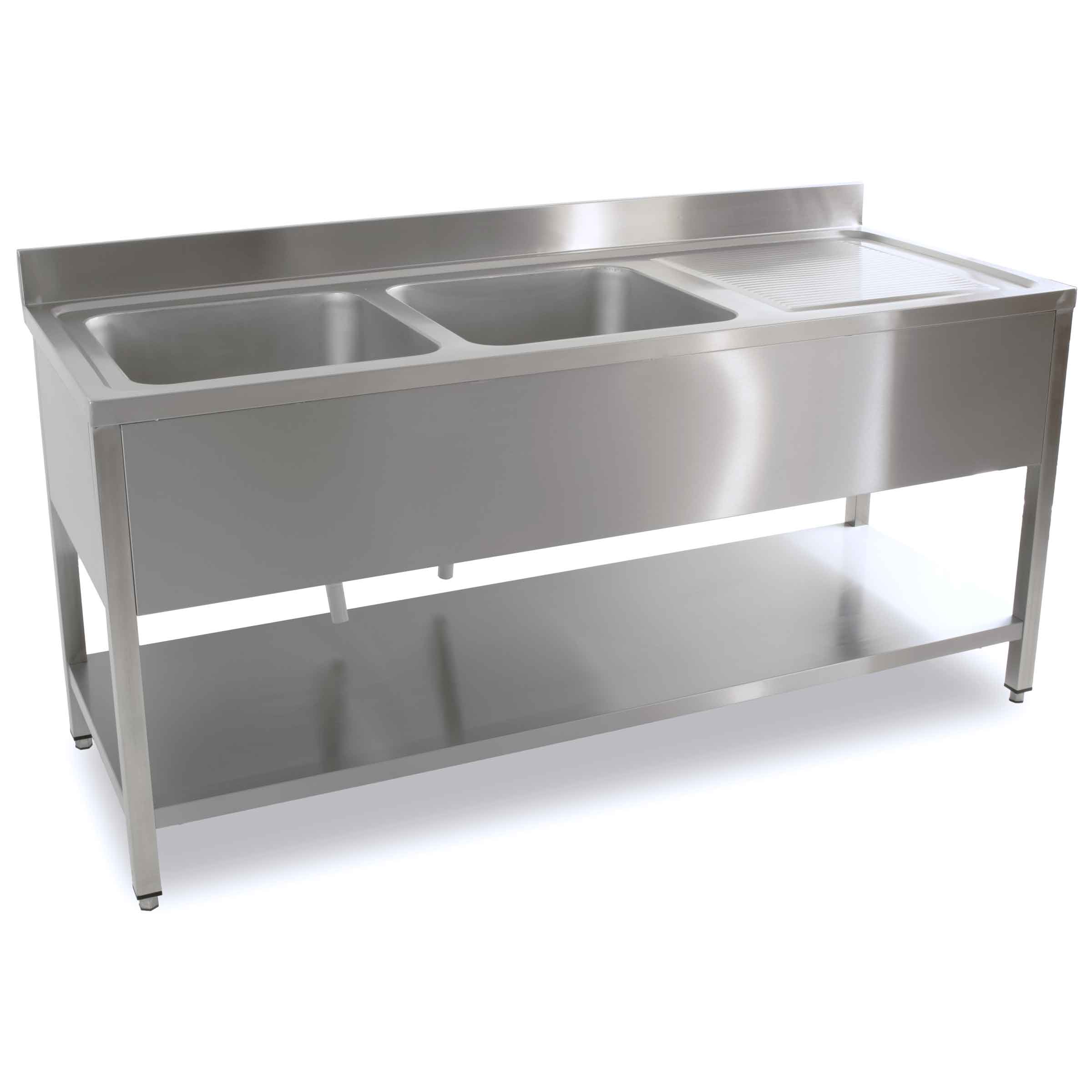 HCB Spoeltafel - dubbele spoelbakken links - 180 cm - RVS - Afbeelding 3