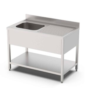 HCB Spoeltafel - enkele spoelbak links - 140 cm - RVS