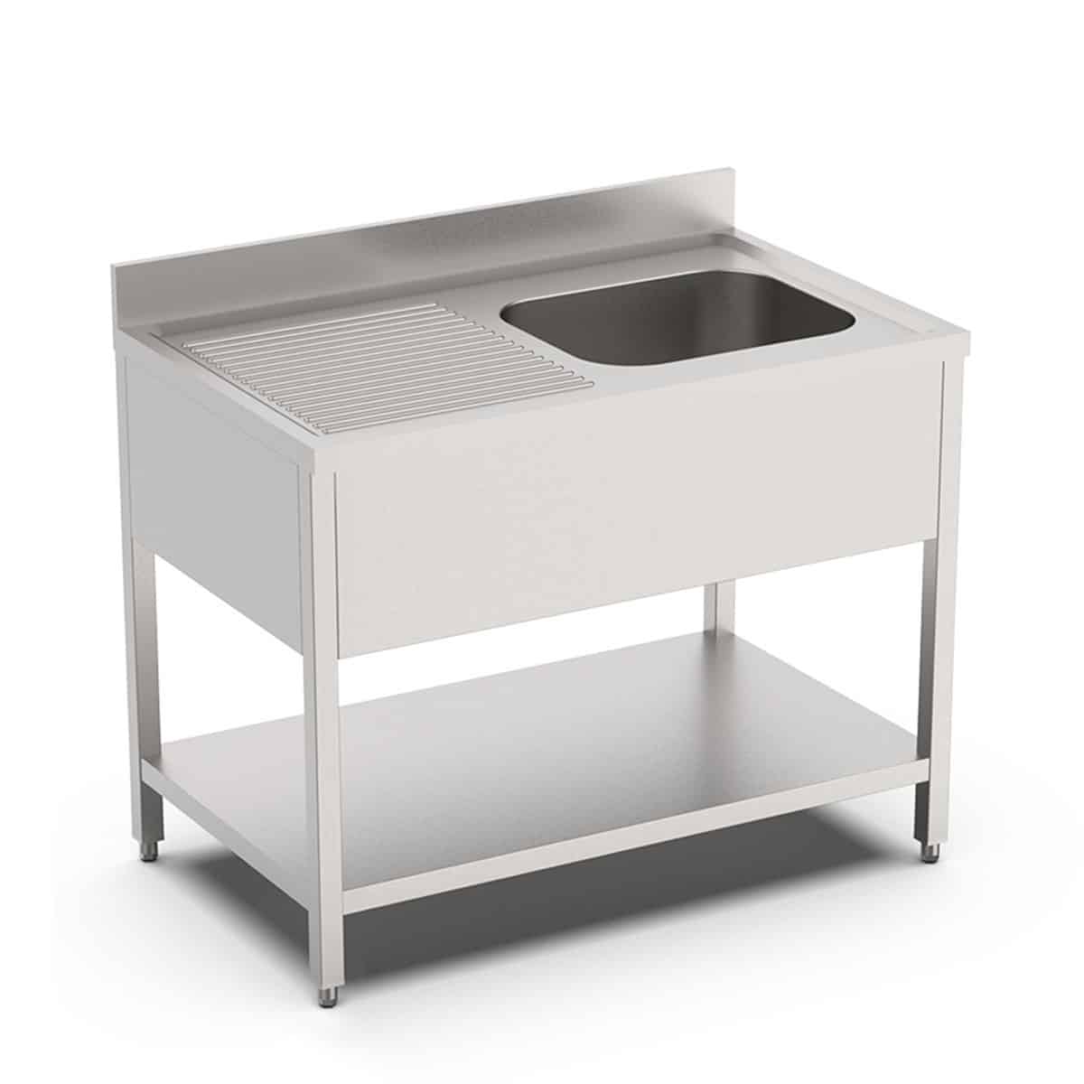 HCB Spoeltafel - enkele spoelbak rechts - 120 cm - RVS