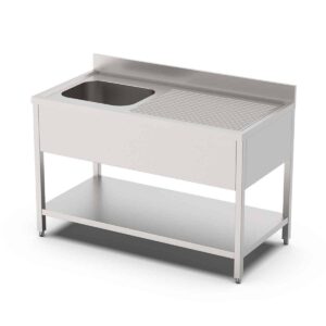 HCB Spoeltafel - dubbele spoelbakken links - 160 cm - RVS