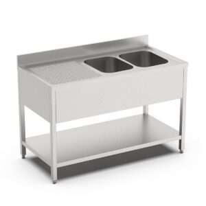 HCB Spoeltafel - dubbele spoelbakken rechts - 160 cm - RVS