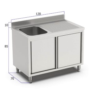 HCB Spoeltafel - enkele spoelbak links - schuifdeuren - 120 cm - RVS