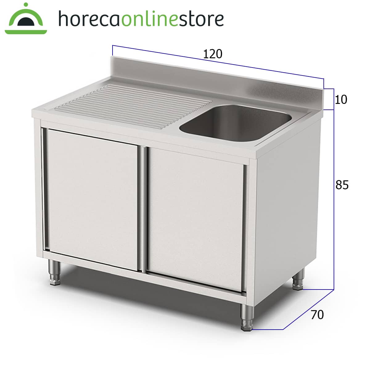 HCB Spoeltafel - enkele spoelbak rechts - schuifdeuren - 120 cm - RVS - Afbeelding 2