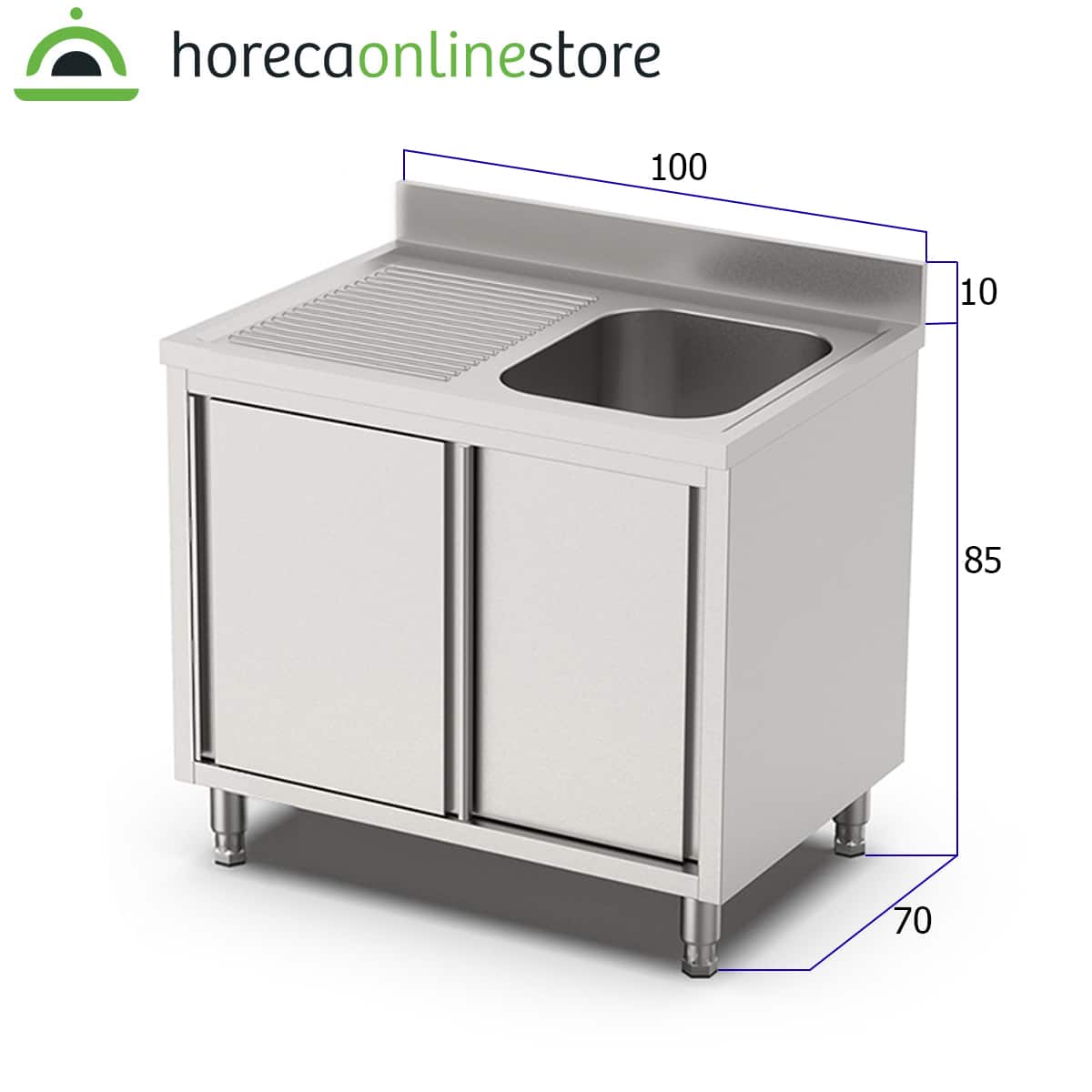 HCB Spoeltafel - enkele spoelbak rechts - schuifdeuren - 100 cm - RVS - Afbeelding 2
