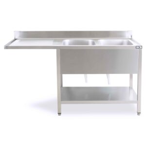 HCB Spoeltafel - dubbele spoelbakken rechts - 160 cm - RVS