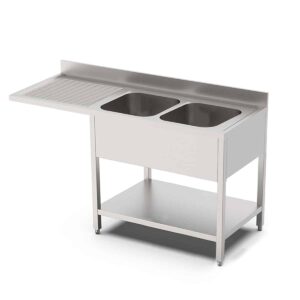 HCB Spoeltafel - dubbele spoelbakken rechts - 180 cm - RVS