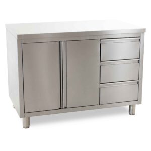 HCB Werkkast - klapdeuren - 3 lades - 120 cm - RVS