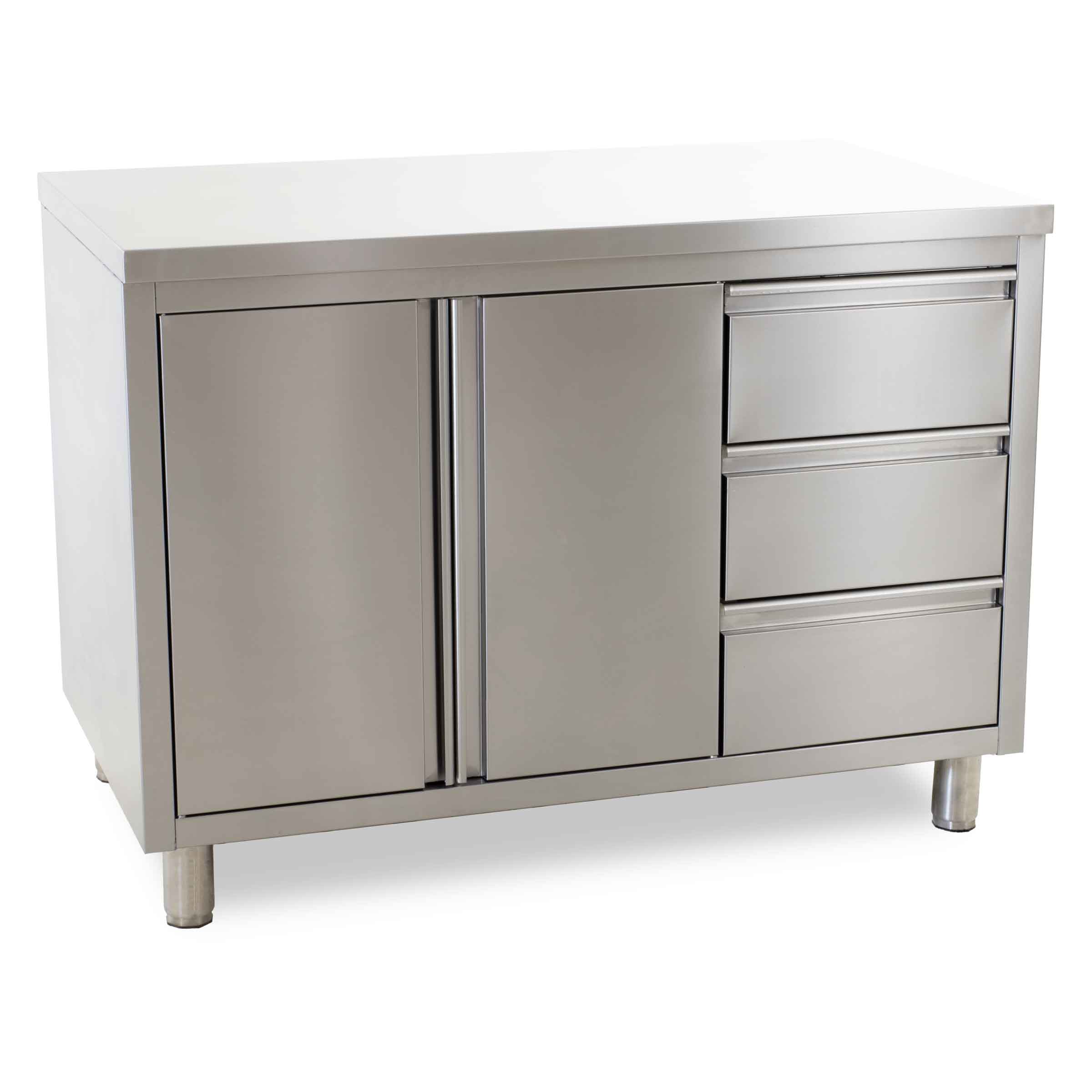 HCB Werkkast - klapdeuren - 3 lades - 120 cm - RVS