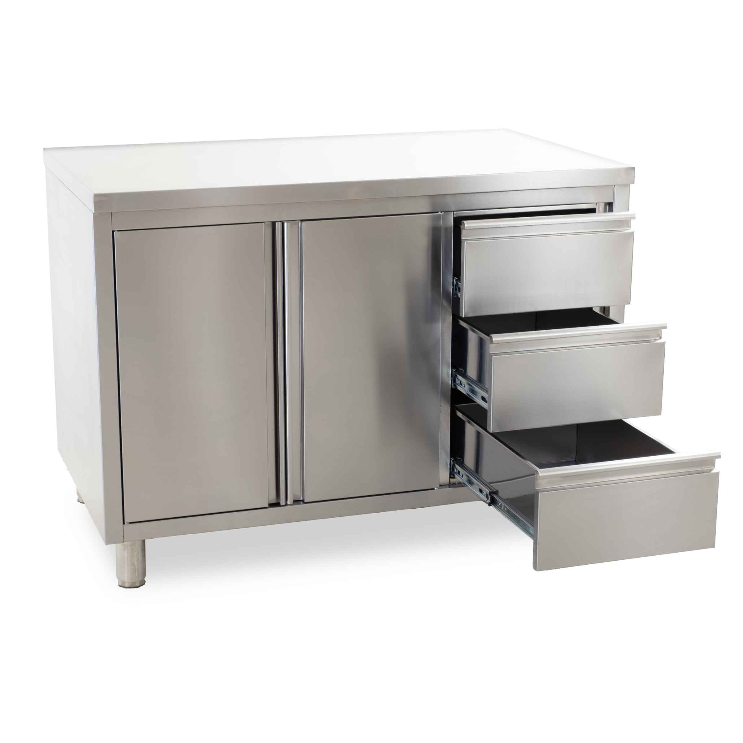 HCB Werkkast - klapdeuren - 3 lades - 120 cm - RVS - Afbeelding 3