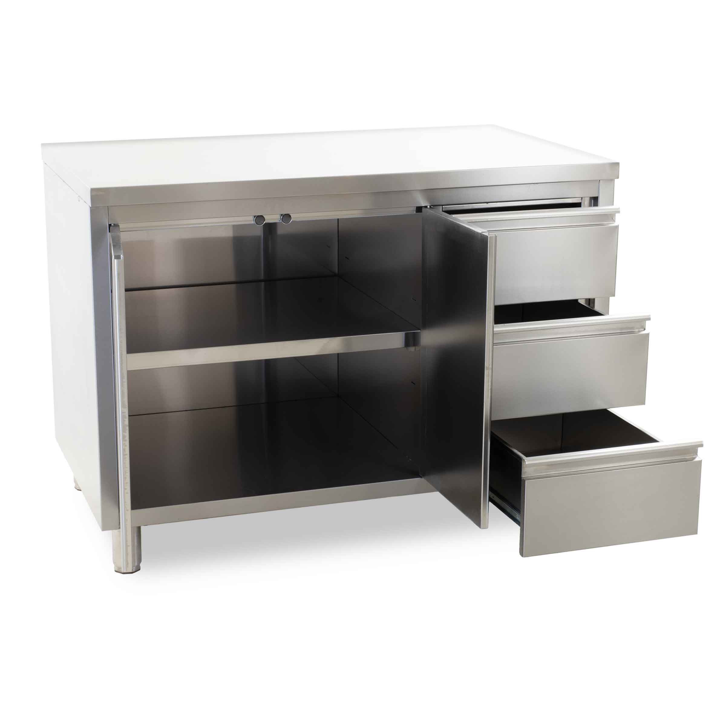 HCB Werkkast - klapdeuren - 3 lades - 120 cm - RVS - Afbeelding 4