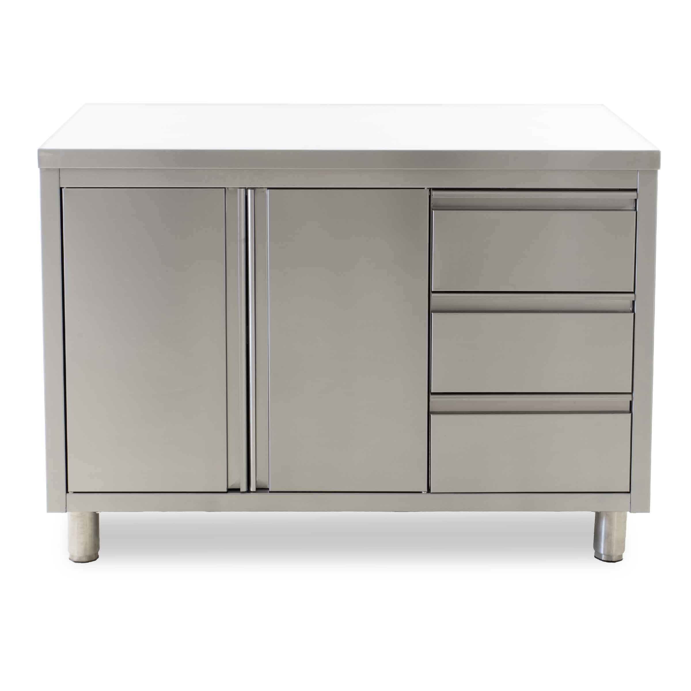 HCB Werkkast - klapdeuren - 3 lades - 120 cm - RVS - Afbeelding 2