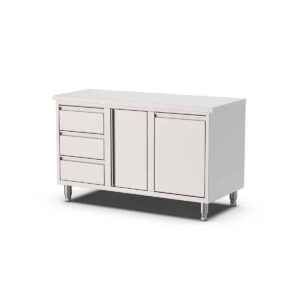 HCB Werkkast - klapdeur - 3 lades - afvalbak - 140 cm - RVS