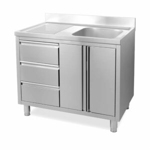 HCB Spoeltafel - klapdeur - lades - 100 cm - RVS