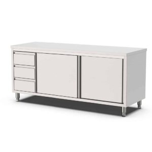 HCB Werkkast - schuifdeuren - 3 lades - 180 cm - RVS