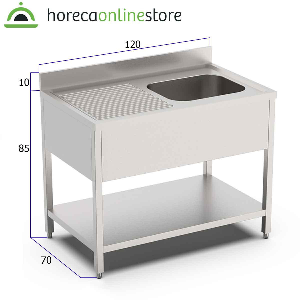 HCB Spoeltafel - enkele spoelbak rechts - 120 cm - RVS - Afbeelding 2