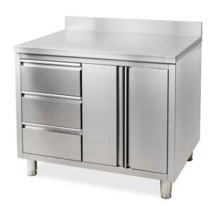 HCB Werkkast - klapdeuren -  3 lades - 100 cm - RVS