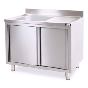 HCB Spoeltafel - enkele spoelbak links - schuifdeuren - 100 cm - RVS