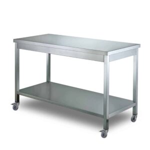 HCB Basic-line Werktafel - met onderschap - 100 x 70 x 85 cm - verrijdbaar - RVS