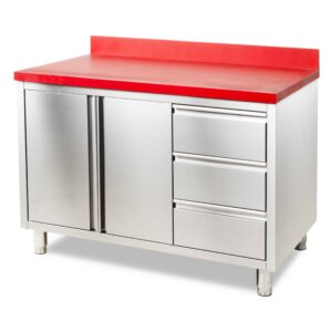 HCB Werkkast - snijtafel - klapdeuren - lades - 120 cm - RVS - Polyethylene