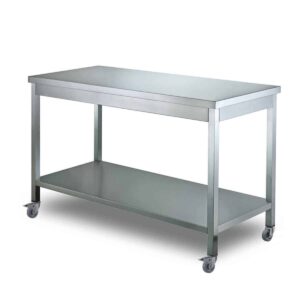 HCB Basic-line Werktafel - met onderschap - 140 x 70 x 85 cm - verrijdbaar - RVS