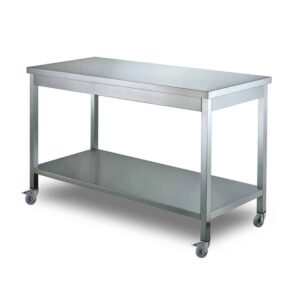 HCB Basic-line Werktafel - met onderschap - 200 x 70 x 85 cm - verrijdbaar - RVS
