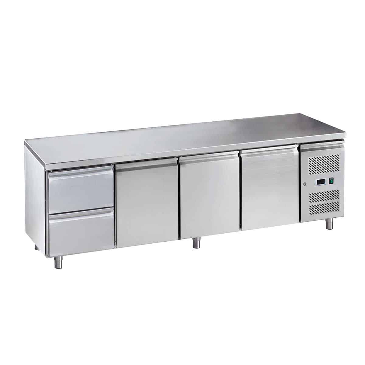 HCB Basic-line Koelwerkbank - 2 lades - 3 deuren - 223 cm - 230V - RVS