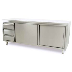 HCB Werkkast - schuifdeuren - 3 lades - 200 cm - RVS