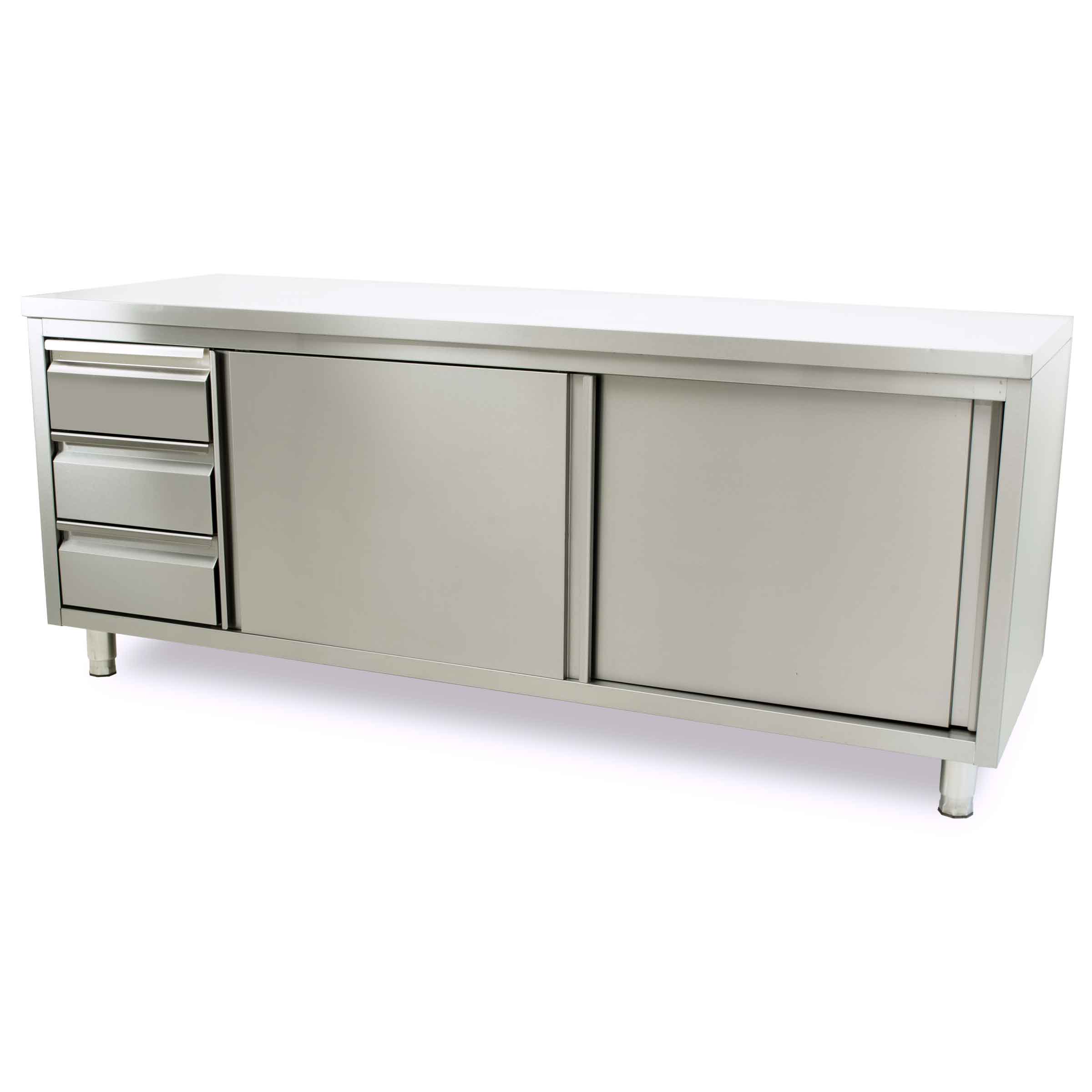 HCB Werkkast - schuifdeuren - 3 lades - 200 cm - RVS