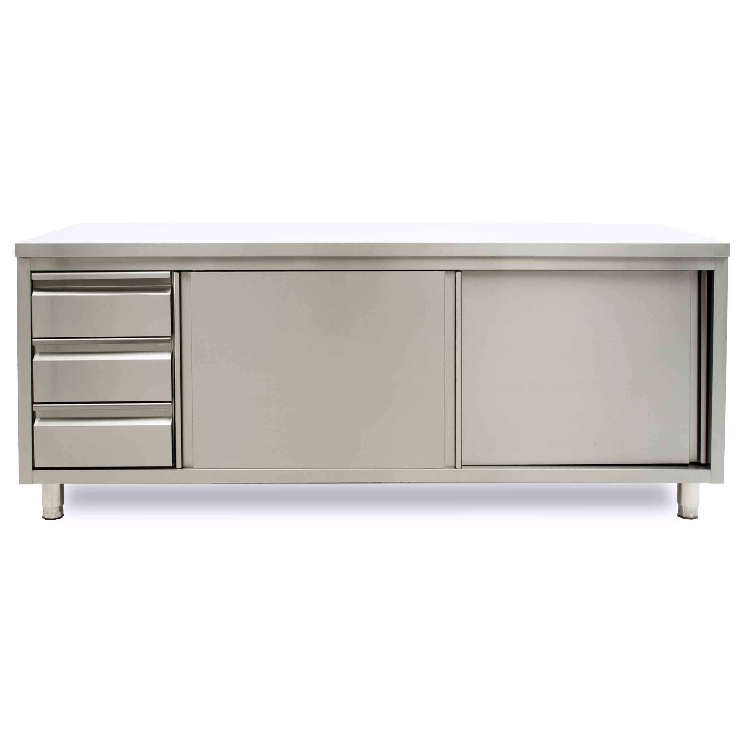 HCB Werkkast - schuifdeuren - 3 lades - 200 cm - RVS - Afbeelding 2